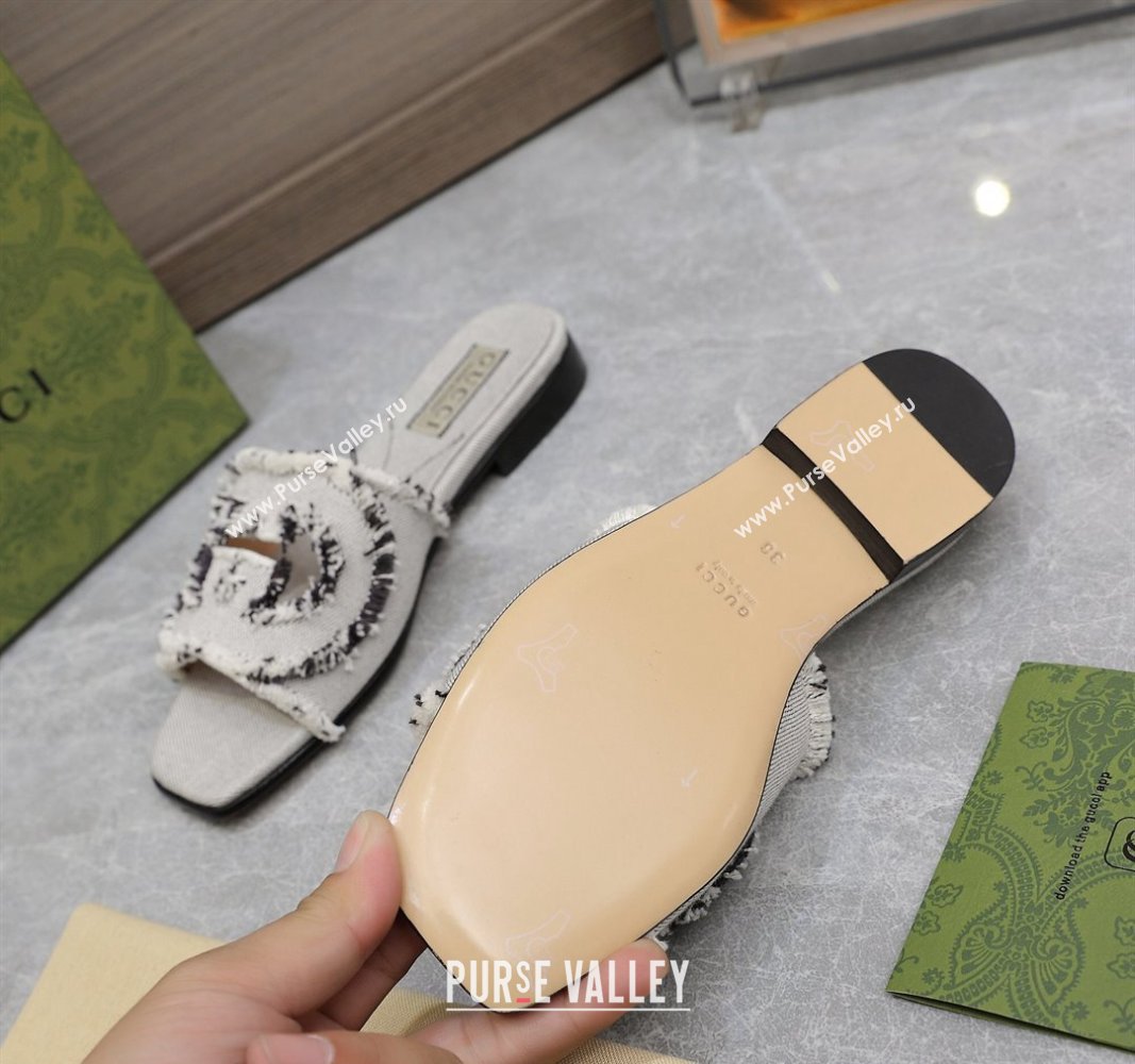 Gucci Womens Interlocking G slide sandals 782412 in canvas Gray 2024 (hongyang-24040303)