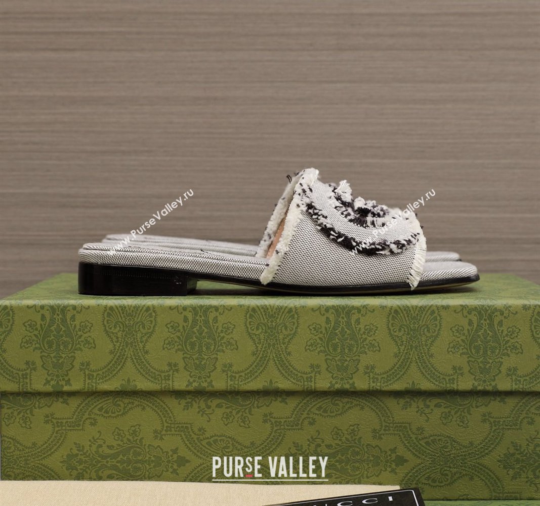 Gucci Womens Interlocking G slide sandals 782412 in canvas Gray 2024 (hongyang-24040303)