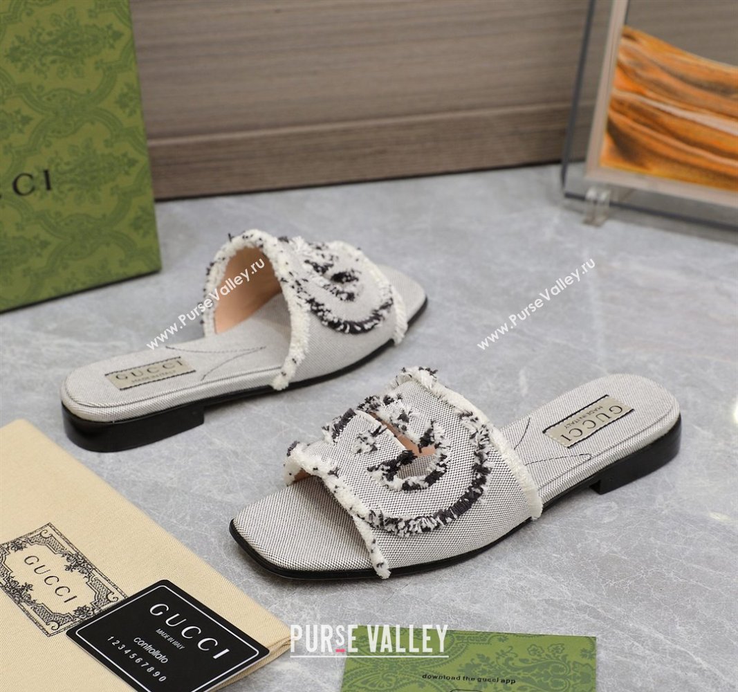 Gucci Womens Interlocking G slide sandals 782412 in canvas Gray 2024 (hongyang-24040303)