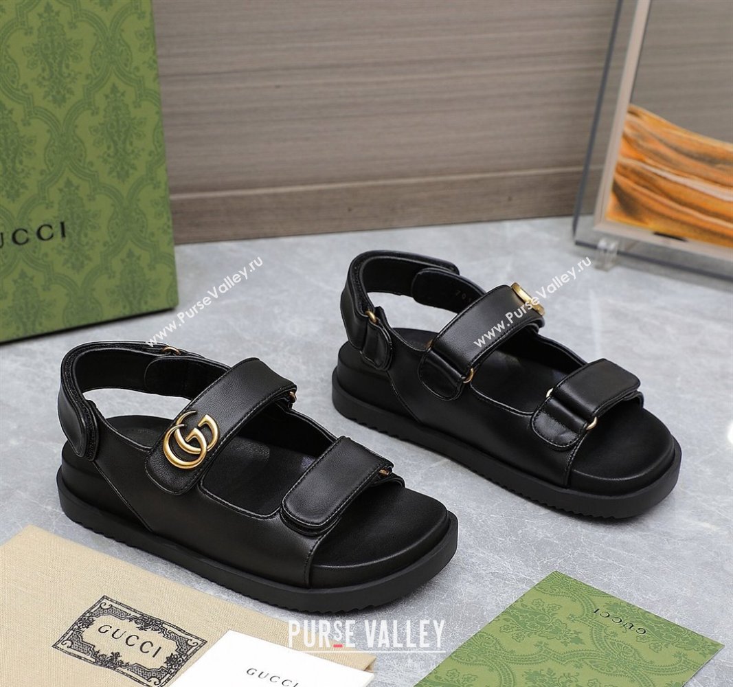 Gucci Womens Double G sandals 771578 in Black leather 2024 (hongyang-24040302)