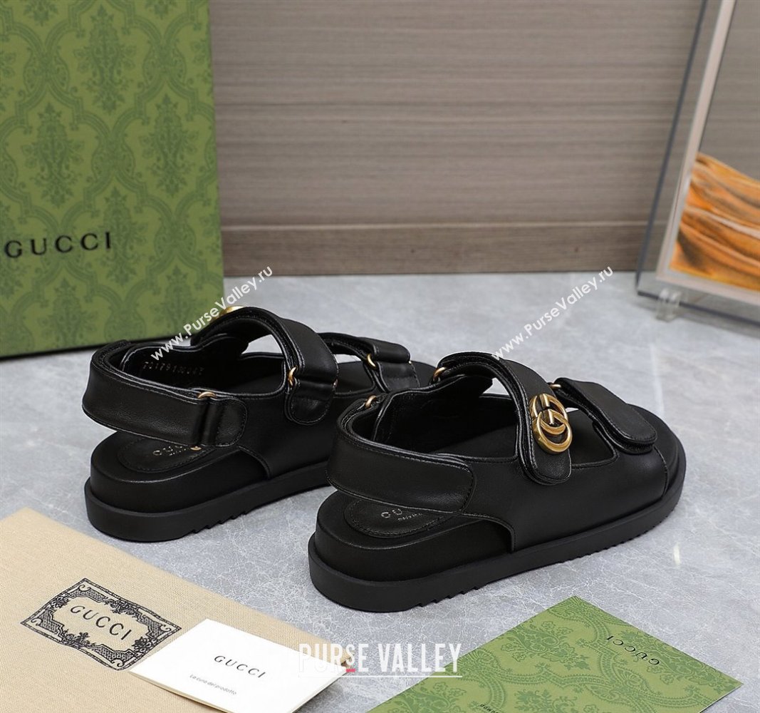 Gucci Womens Double G sandals 771578 in Black leather 2024 (hongyang-24040302)