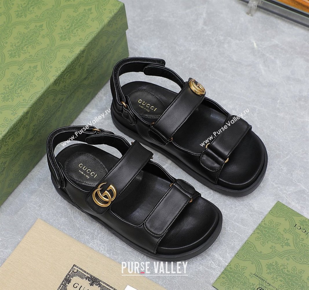 Gucci Womens Double G sandals 771578 in Black leather 2024 (hongyang-24040302)