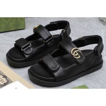 Gucci Womens Double G sandals 771578 in Black leather 2024 (hongyang-24040302)