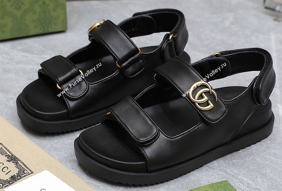 Gucci Womens Double G sandals 771578 in Black leather 2024 (hongyang-24040302)