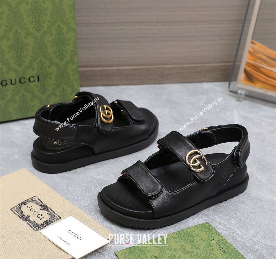 Gucci Womens Double G sandals 771578 in Black leather 2024 (hongyang-24040302)