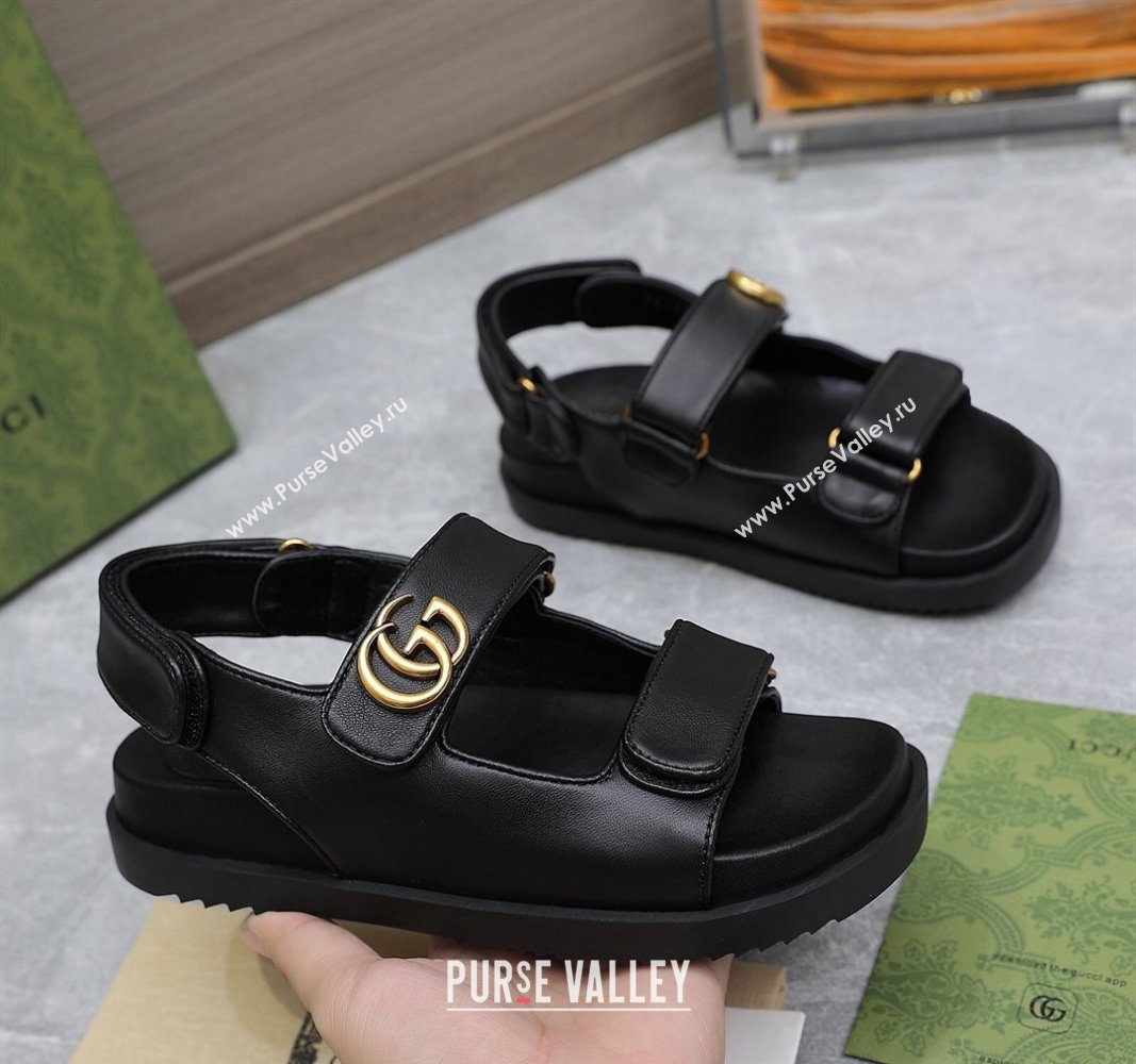 Gucci Womens Double G sandals 771578 in Black leather 2024 (hongyang-24040302)