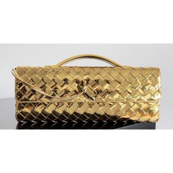 Bottega Veneta Long Clutch Andiamo With Handle Intrecciato leather bag Gold with metallic knot closure 2024 (misu-24040702)