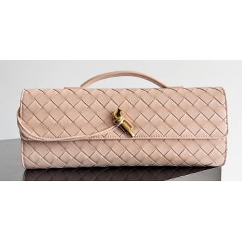 Bottega Veneta Long Clutch Andiamo With Handle Intrecciato leather bag Nude Pink with metallic knot closure 2024 (misu-24040701)