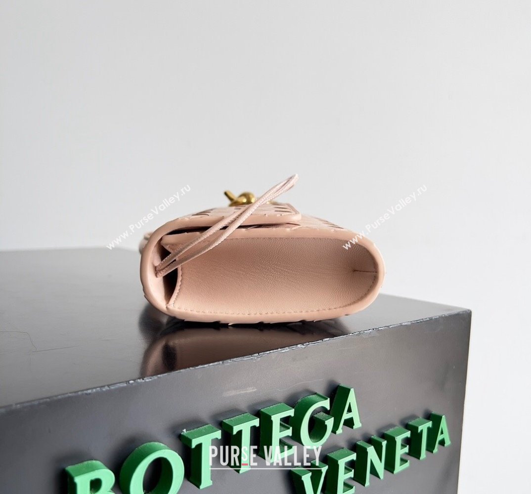 Bottega Veneta Long Clutch Andiamo With Handle Intrecciato leather bag Nude Pink with metallic knot closure 2024 (misu-24040701)