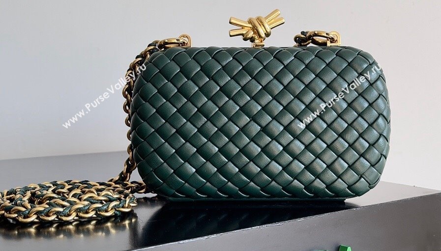 Bottega Veneta Knot With Chain Padded Intreccio leather minaudière Bag Emerald green 2024 (misu-24040819)