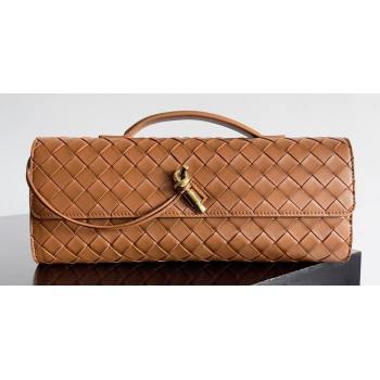 Bottega Veneta Long Clutch Andiamo With Handle Intrecciato leather bag Cognac with metallic knot closure 2024 (misu-24040704)