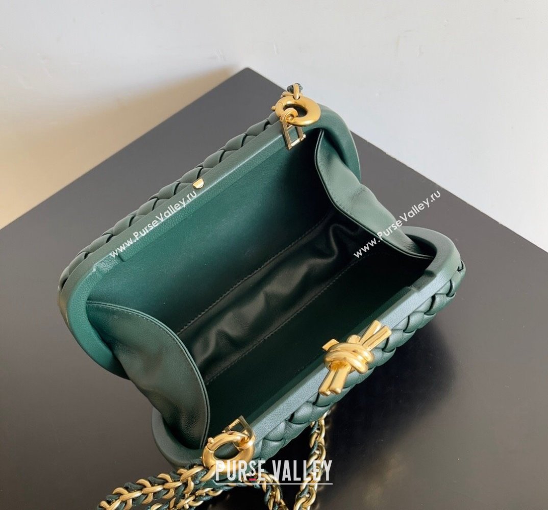 Bottega Veneta Knot With Chain Padded Intreccio leather minaudière Bag Emerald green 2024 (misu-24040819)