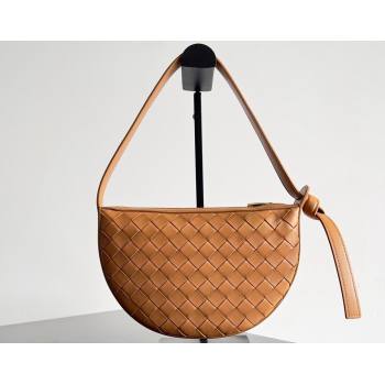 Bottega Veneta Mini Sunrise Intrecciato leather shoulder bag Cognac with knot 2024 (misu-24040725)