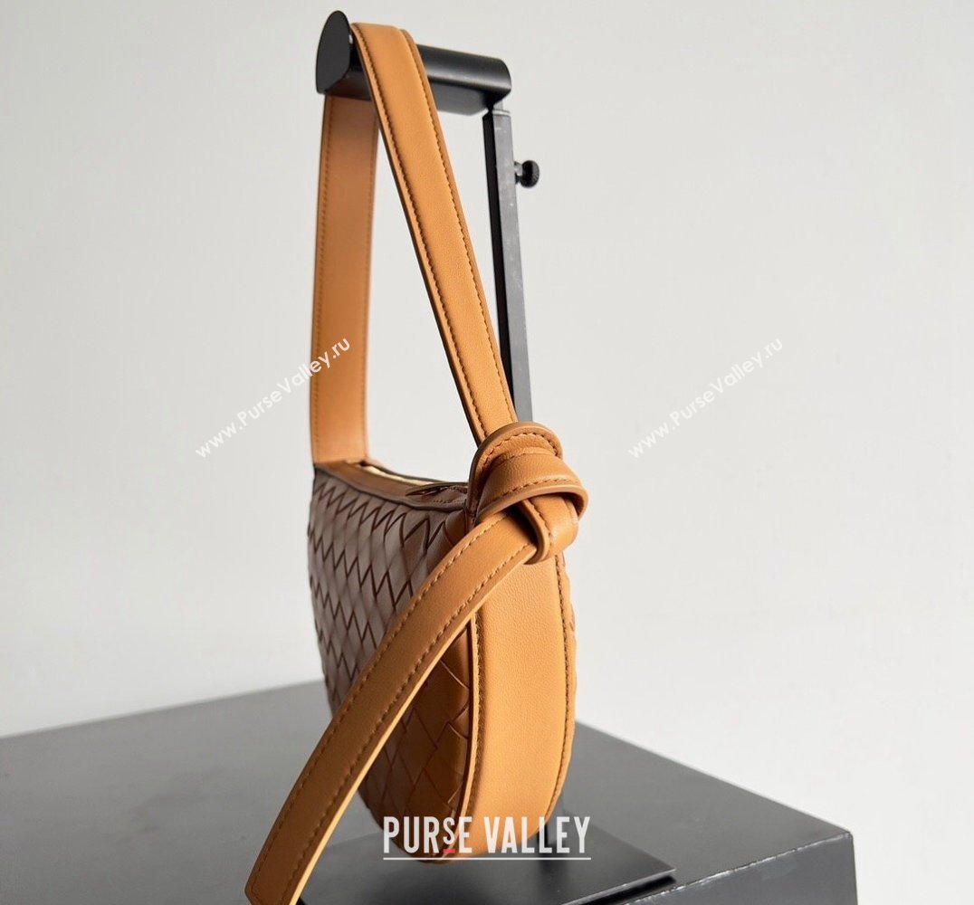 Bottega Veneta Mini Sunrise Intrecciato leather shoulder bag Cognac with knot 2024 (misu-24040725)