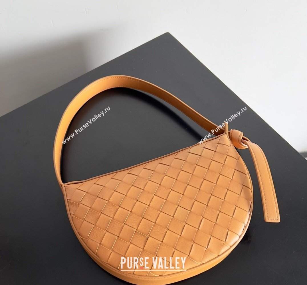 Bottega Veneta Mini Sunrise Intrecciato leather shoulder bag Cognac with knot 2024 (misu-24040725)