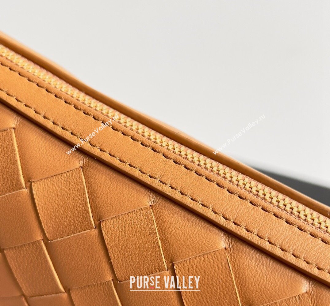 Bottega Veneta Mini Sunrise Intrecciato leather shoulder bag Cognac with knot 2024 (misu-24040725)