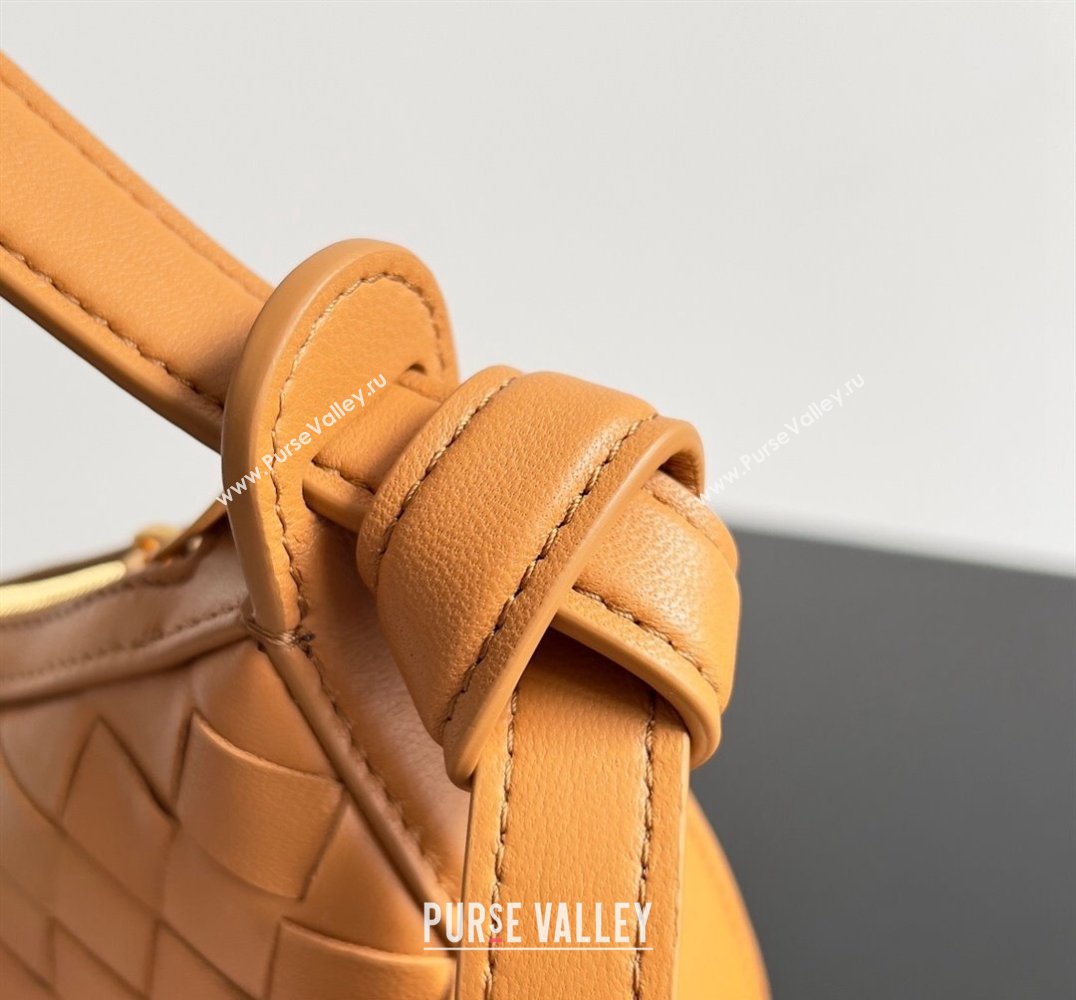 Bottega Veneta Mini Sunrise Intrecciato leather shoulder bag Cognac with knot 2024 (misu-24040725)
