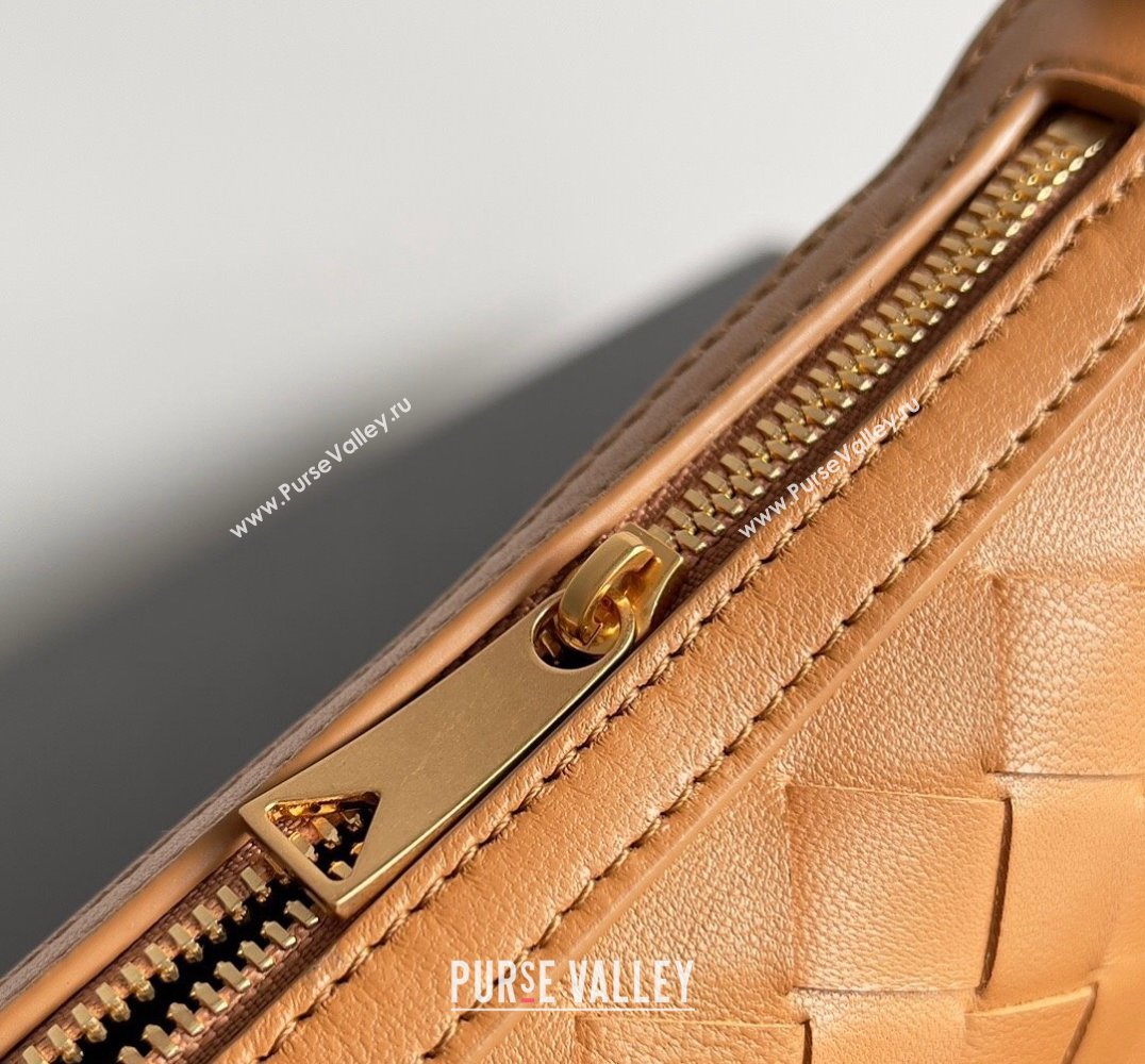 Bottega Veneta Mini Sunrise Intrecciato leather shoulder bag Cognac with knot 2024 (misu-24040725)