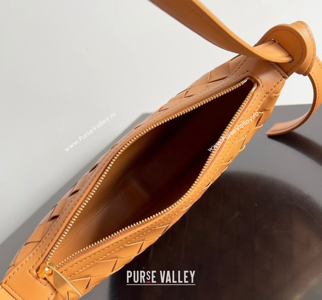 Bottega Veneta Mini Sunrise Intrecciato leather shoulder bag Cognac with knot 2024 (misu-24040725)