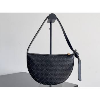 Bottega Veneta Mini Sunrise Intrecciato leather shoulder bag Black with knot 2024 (misu-24040724)