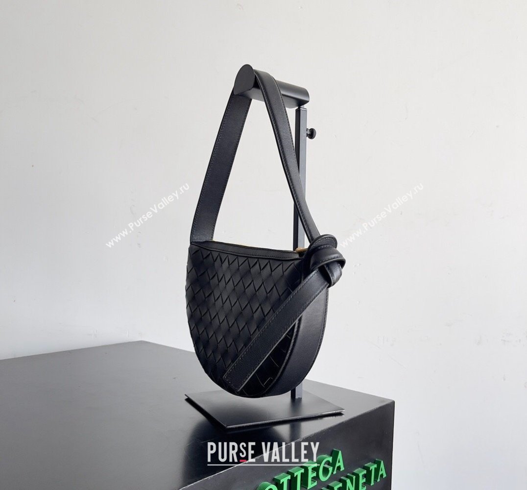 Bottega Veneta Mini Sunrise Intrecciato leather shoulder bag Black with knot 2024 (misu-24040724)