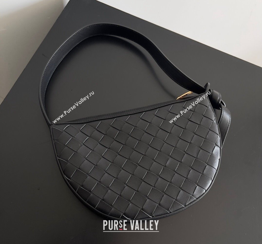 Bottega Veneta Mini Sunrise Intrecciato leather shoulder bag Black with knot 2024 (misu-24040724)