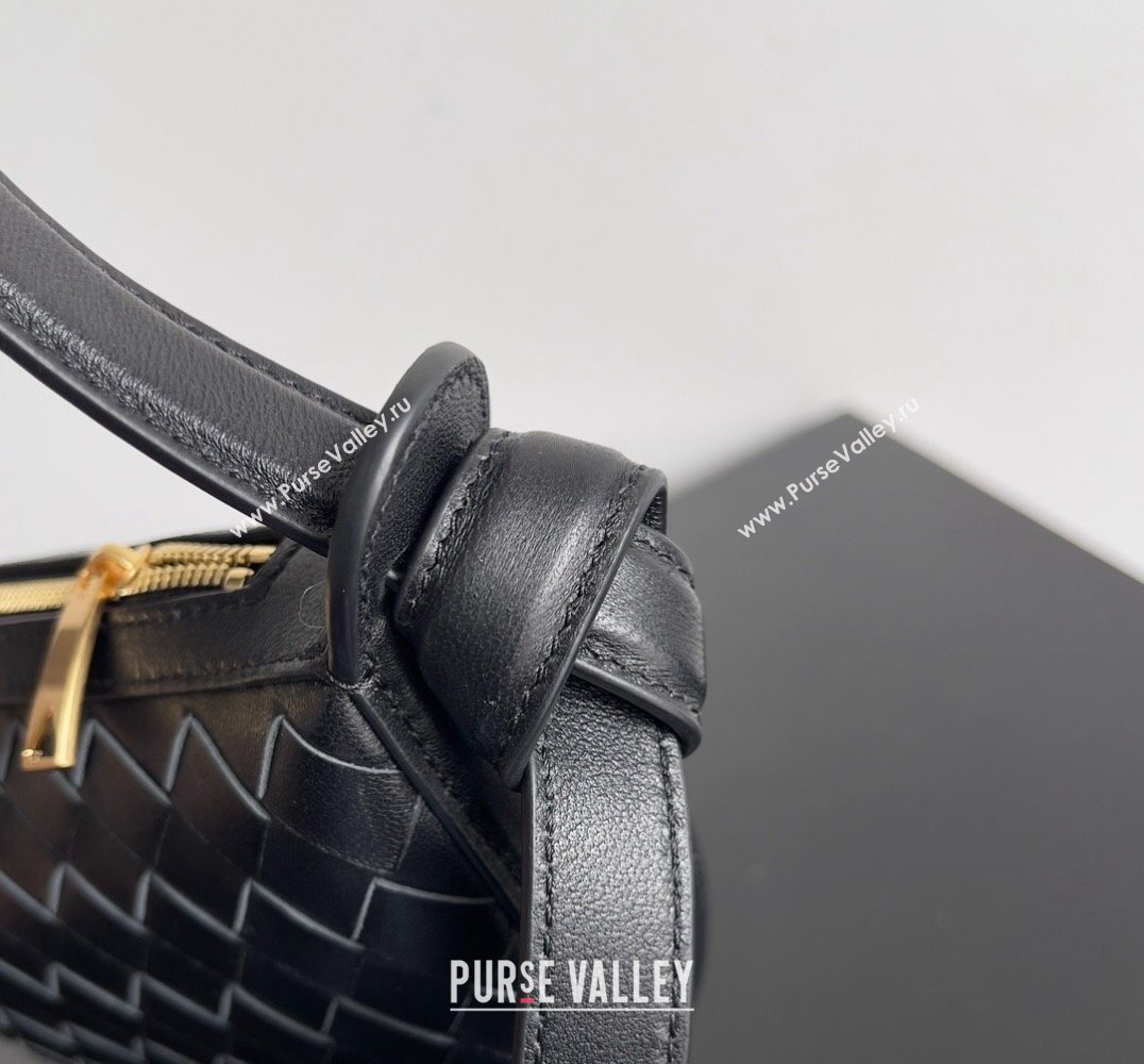 Bottega Veneta Mini Sunrise Intrecciato leather shoulder bag Black with knot 2024 (misu-24040724)