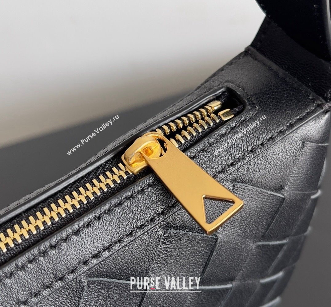 Bottega Veneta Mini Sunrise Intrecciato leather shoulder bag Black with knot 2024 (misu-24040724)