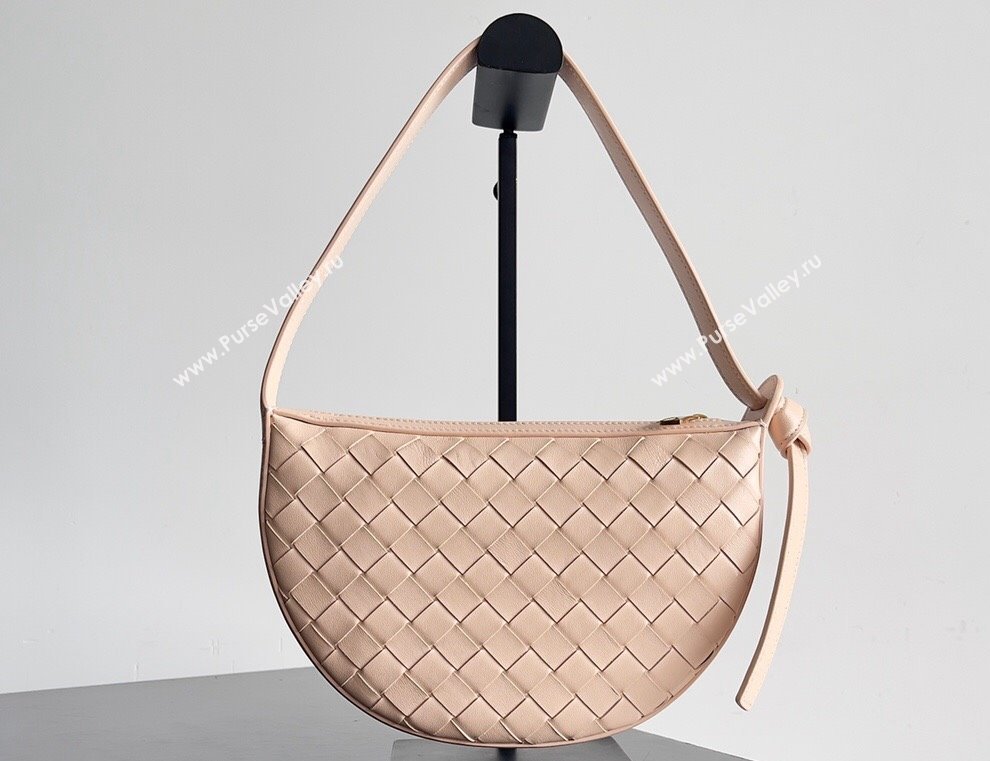 Bottega Veneta Mini Sunrise Intrecciato leather shoulder bag Lotus with knot 2024 (misu-24040726)