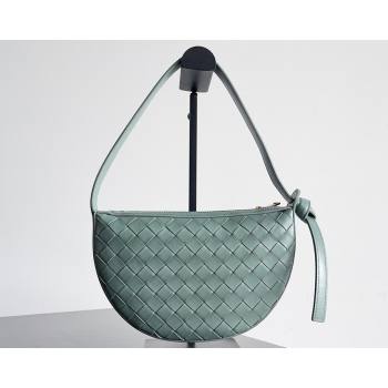 Bottega Veneta Mini Sunrise Intrecciato leather shoulder bag Aloe with knot 2024 (misu-24040727)