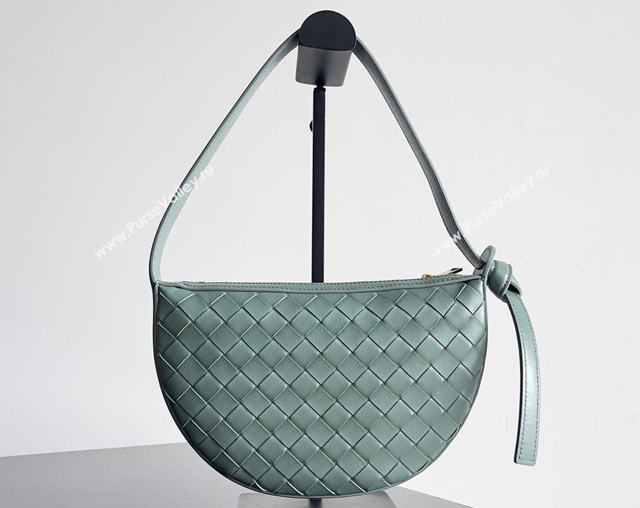 Bottega Veneta Mini Sunrise Intrecciato leather shoulder bag Aloe with knot 2024 (misu-24040727)