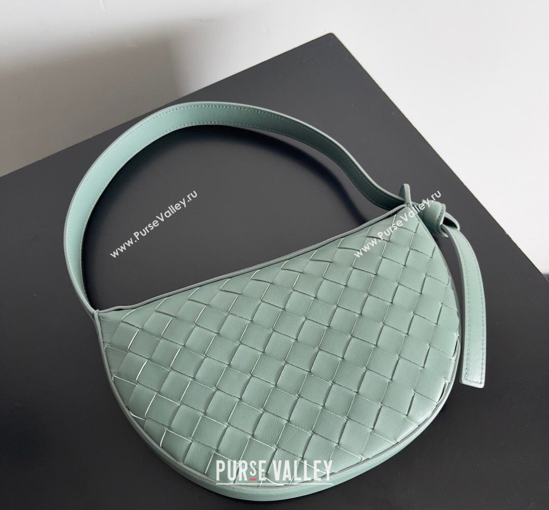 Bottega Veneta Mini Sunrise Intrecciato leather shoulder bag Aloe with knot 2024 (misu-24040727)