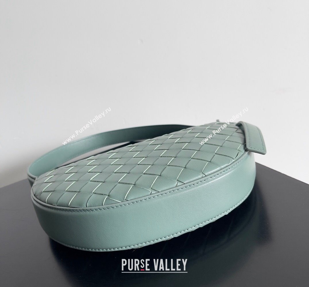Bottega Veneta Mini Sunrise Intrecciato leather shoulder bag Aloe with knot 2024 (misu-24040727)