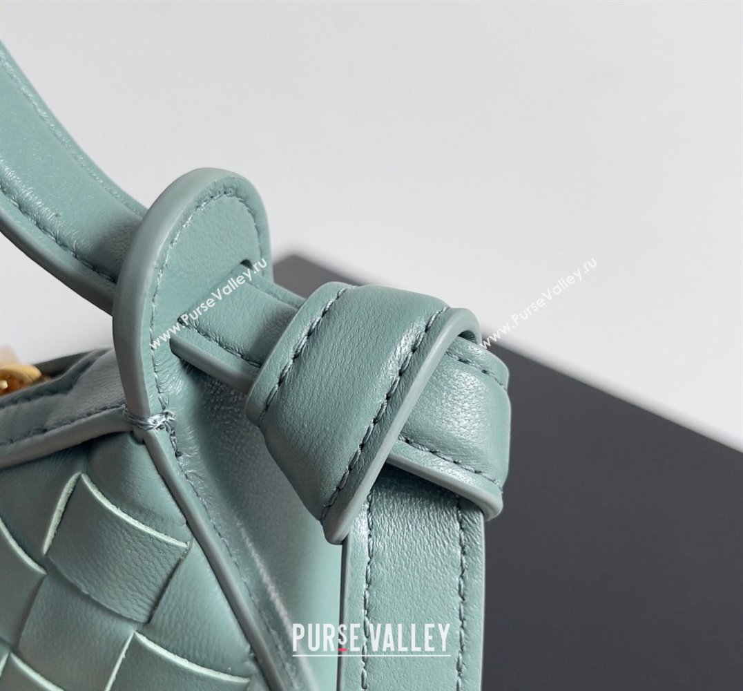 Bottega Veneta Mini Sunrise Intrecciato leather shoulder bag Aloe with knot 2024 (misu-24040727)