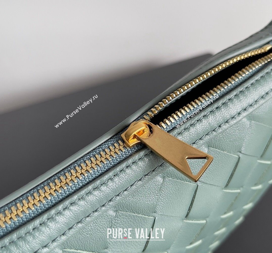 Bottega Veneta Mini Sunrise Intrecciato leather shoulder bag Aloe with knot 2024 (misu-24040727)