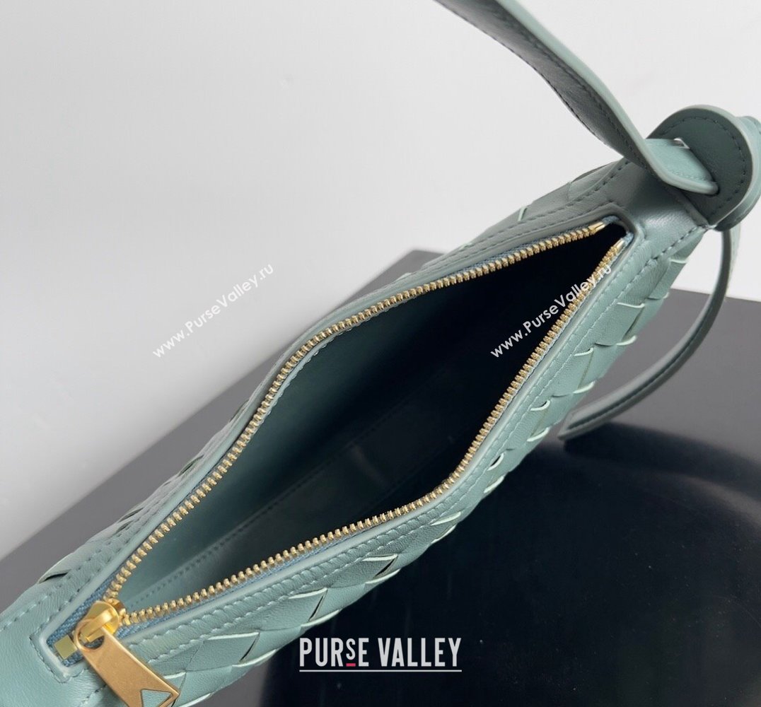 Bottega Veneta Mini Sunrise Intrecciato leather shoulder bag Aloe with knot 2024 (misu-24040727)