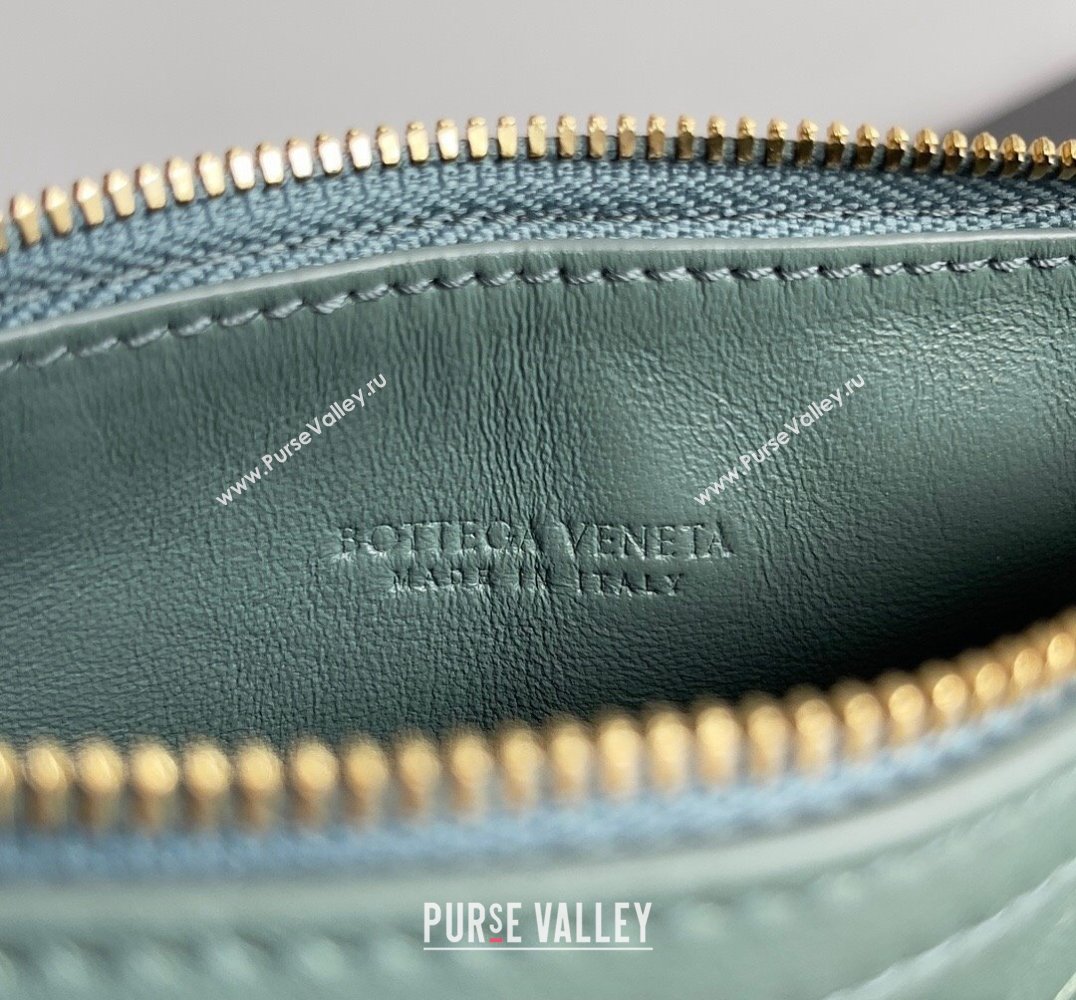 Bottega Veneta Mini Sunrise Intrecciato leather shoulder bag Aloe with knot 2024 (misu-24040727)