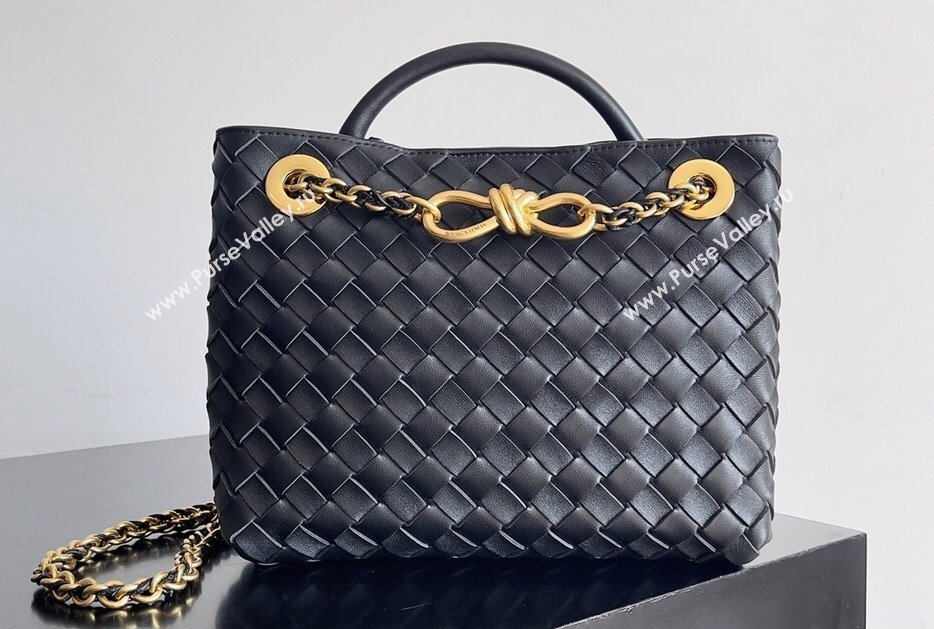 Bottega Veneta Small Andiamo Intrecciato leather top handle Bag Black With Chain 2024 (misu-24040720)