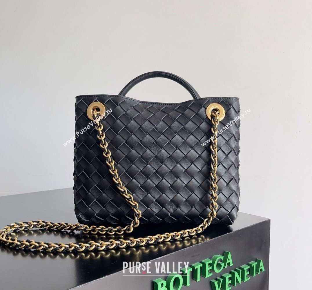 Bottega Veneta Small Andiamo Intrecciato leather top handle Bag Black With Chain 2024 (misu-24040720)