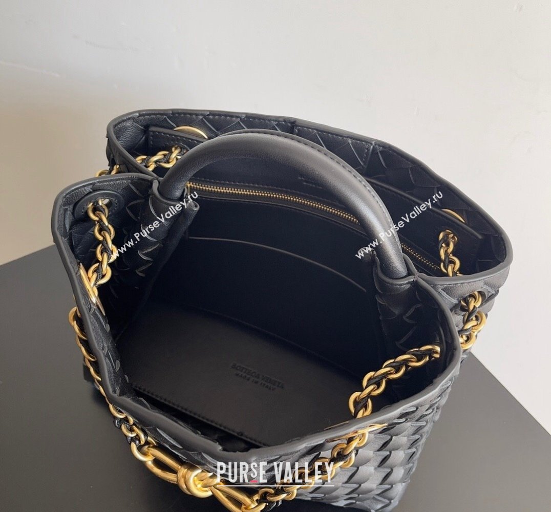 Bottega Veneta Small Andiamo Intrecciato leather top handle Bag Black With Chain 2024 (misu-24040720)