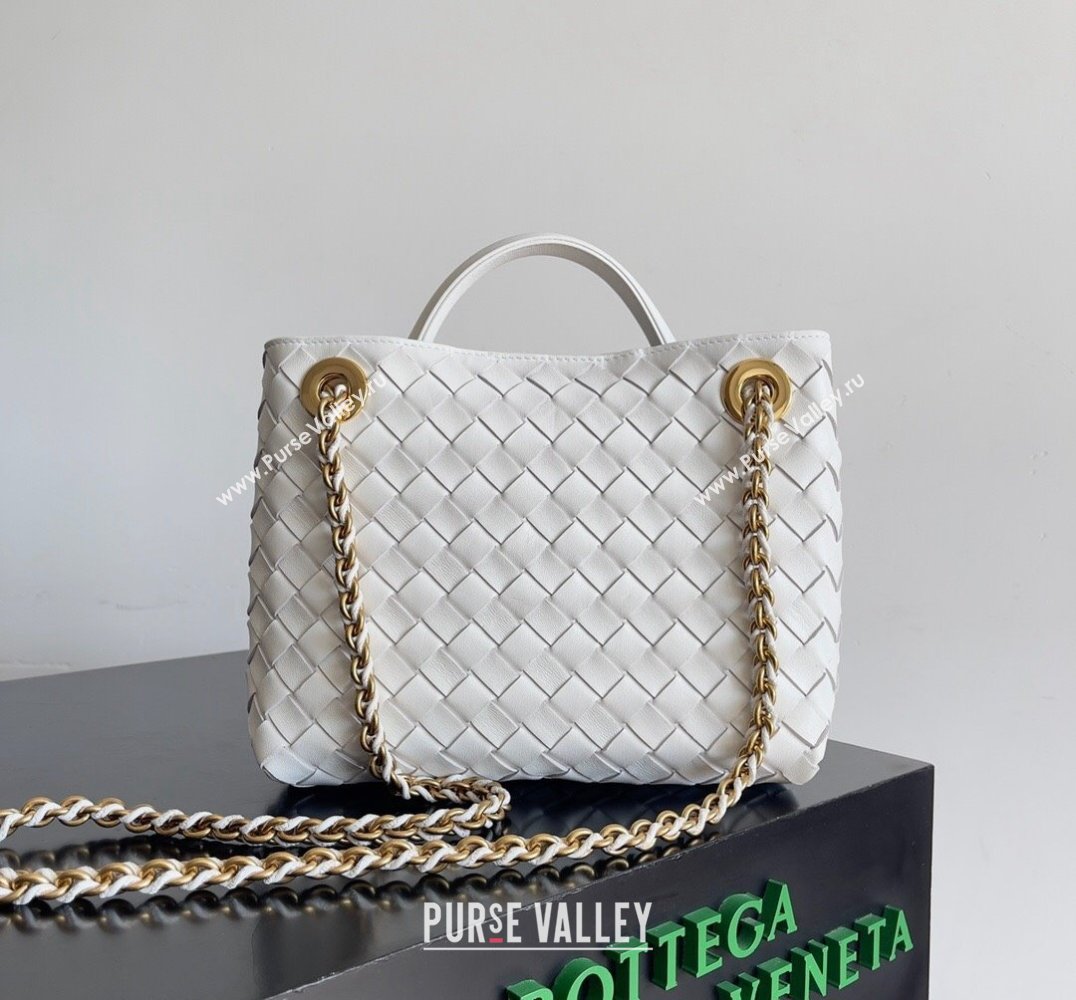 Bottega Veneta Small Andiamo Intrecciato leather top handle Bag White With Chain 2024 (misu-24040721)