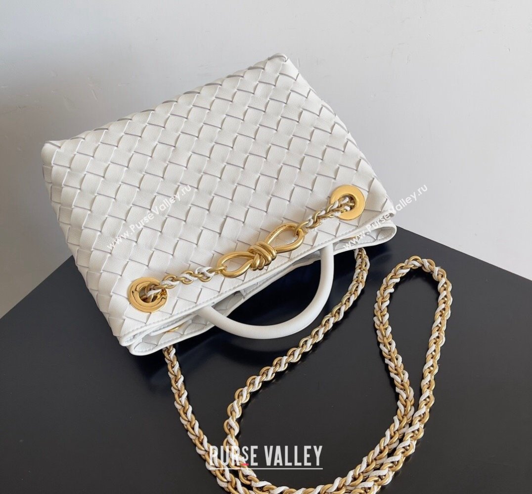 Bottega Veneta Small Andiamo Intrecciato leather top handle Bag White With Chain 2024 (misu-24040721)