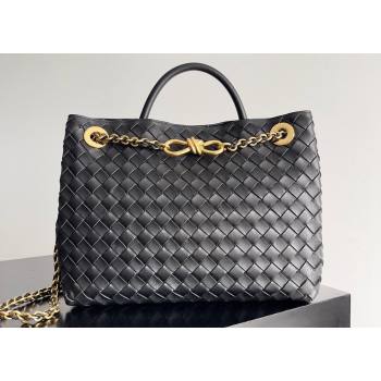 Bottega Veneta Medium Andiamo Intrecciato leather top handle Bag Black With Chain 2024 (misu-24040718)