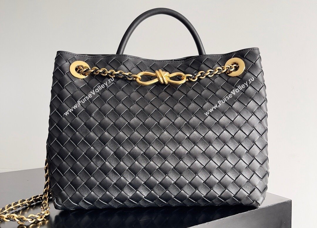 Bottega Veneta Medium Andiamo Intrecciato leather top handle Bag Black With Chain 2024 (misu-24040718)