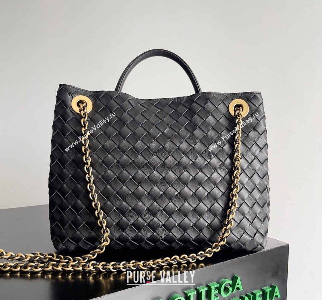 Bottega Veneta Medium Andiamo Intrecciato leather top handle Bag Black With Chain 2024 (misu-24040718)