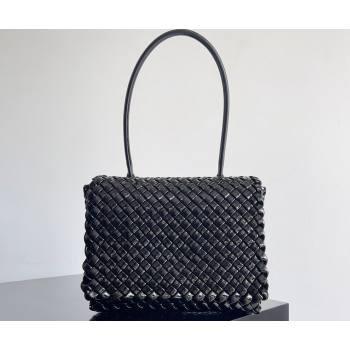 Bottega Veneta Patti Padded intreccio leather Top Handle Bag Patent Black 2024 (misu-24040807)