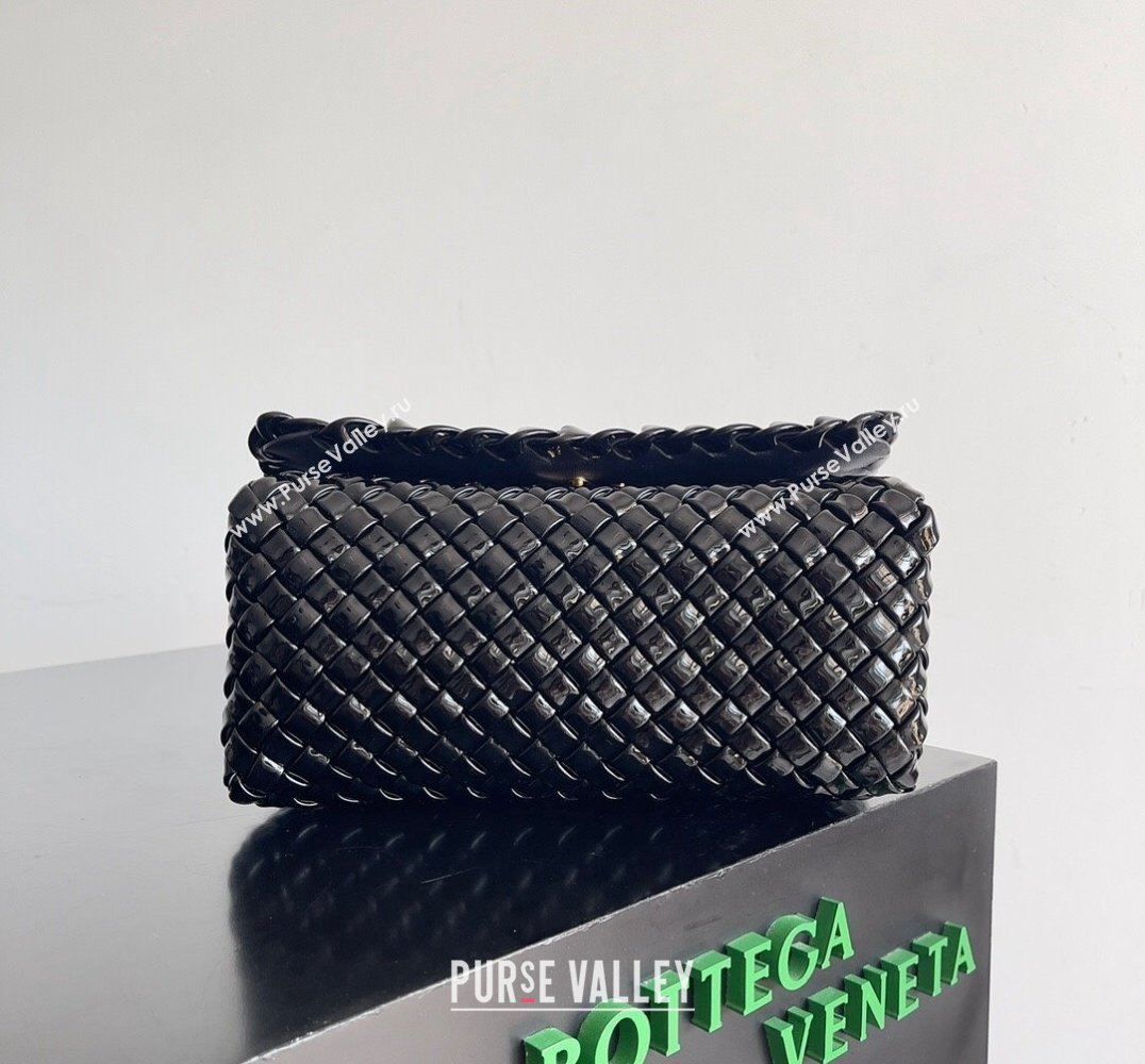 Bottega Veneta Patti Padded intreccio leather Top Handle Bag Patent Black 2024 (misu-24040807)