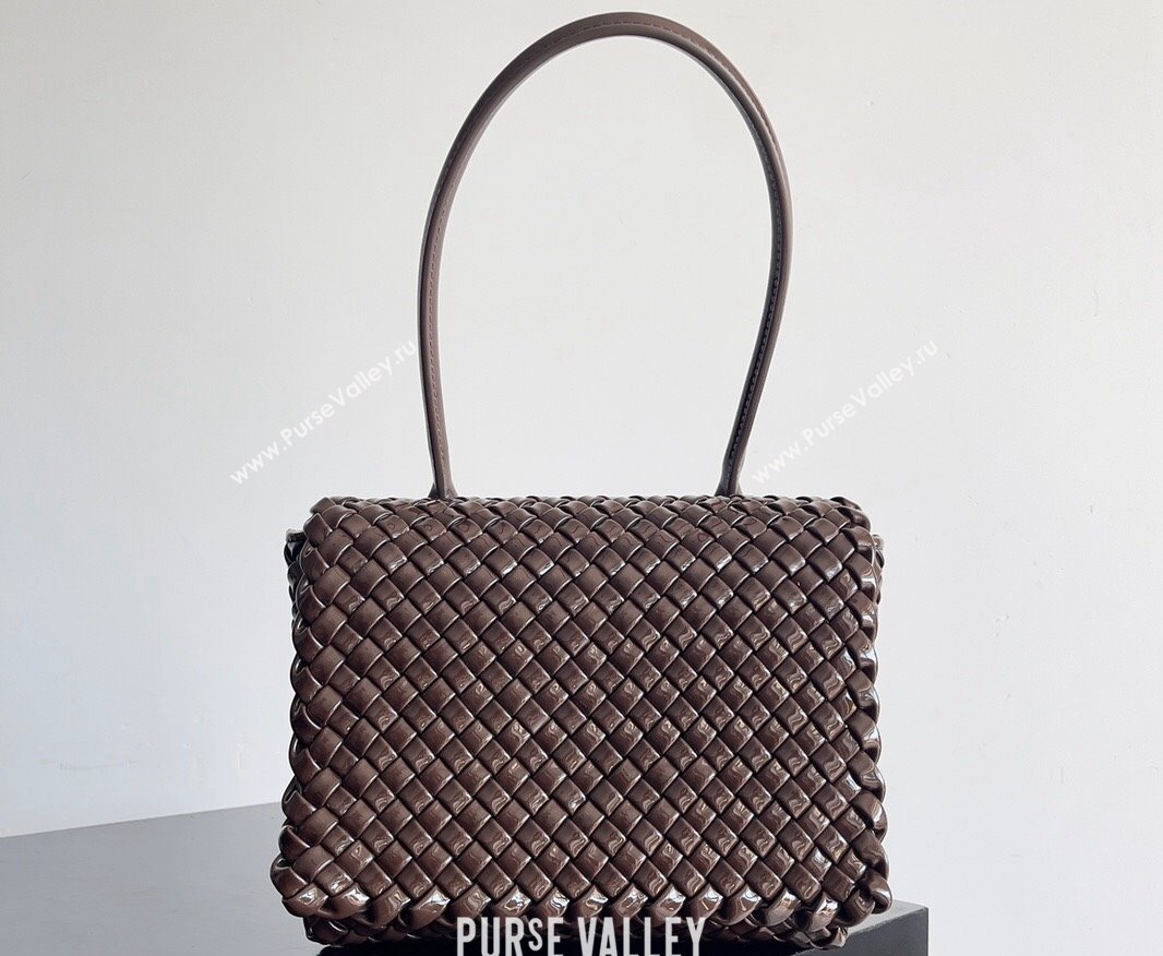 Bottega Veneta Patti Padded intreccio leather Top Handle Bag Patent FONDANT 2024 (misu-24040808)