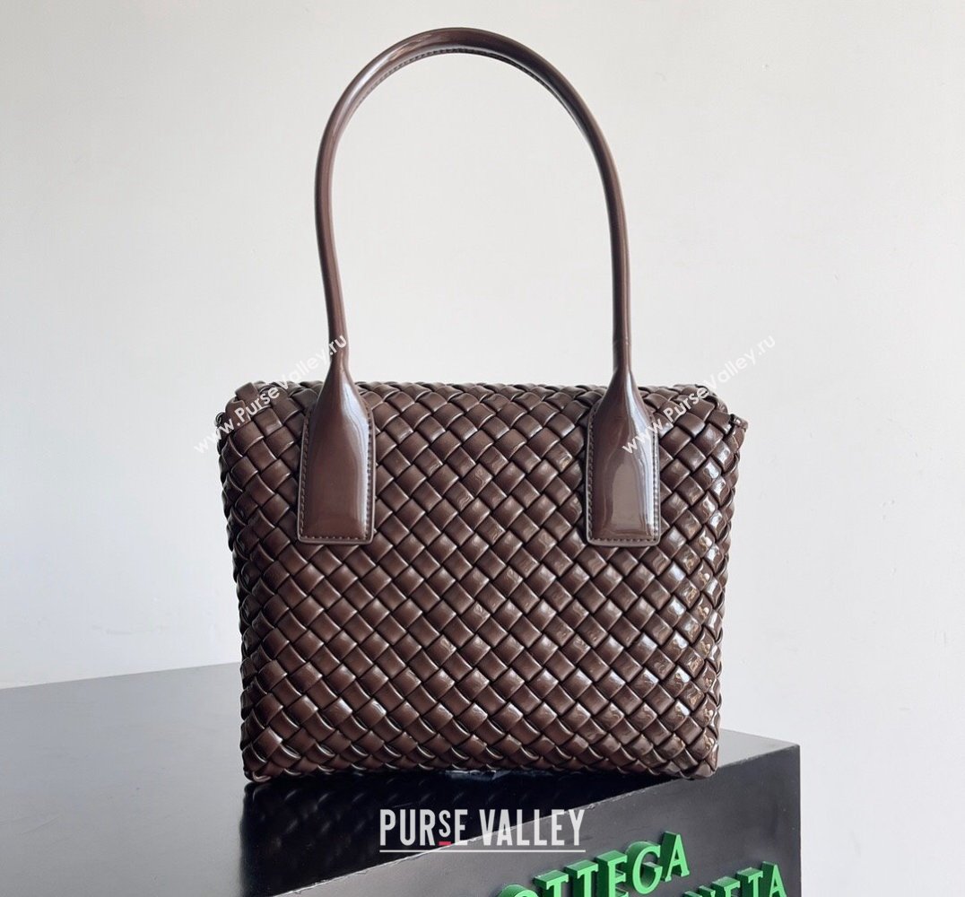 Bottega Veneta Patti Padded intreccio leather Top Handle Bag Patent FONDANT 2024 (misu-24040808)