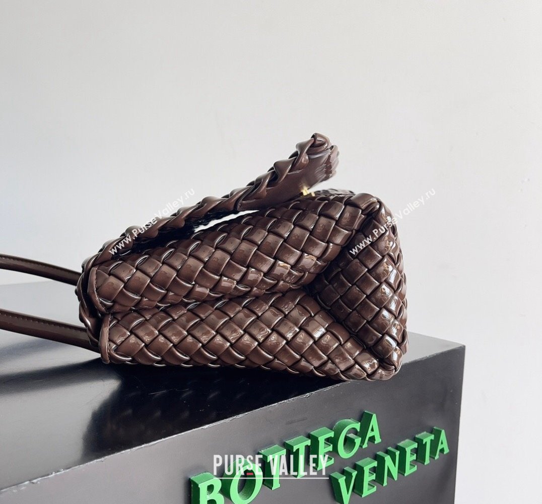 Bottega Veneta Patti Padded intreccio leather Top Handle Bag Patent FONDANT 2024 (misu-24040808)